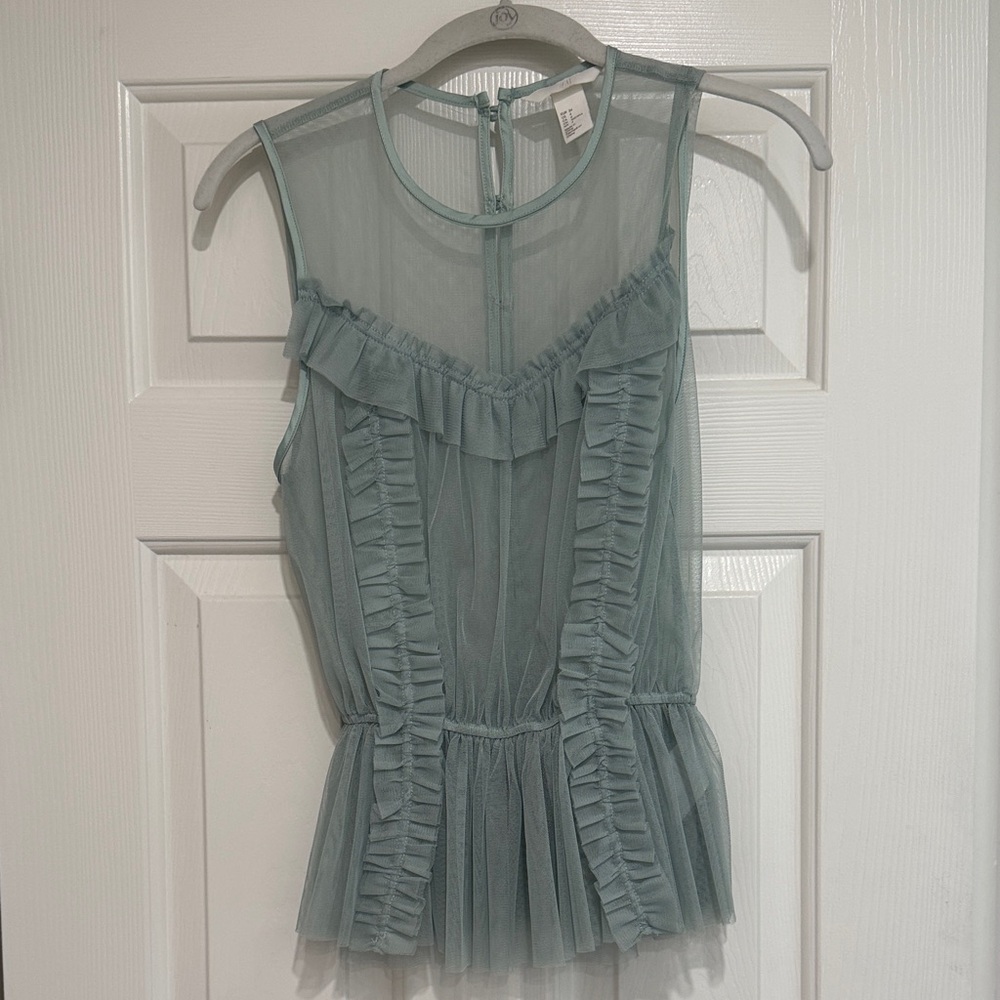 Elegant Ruffle Sheer Blouse - Green